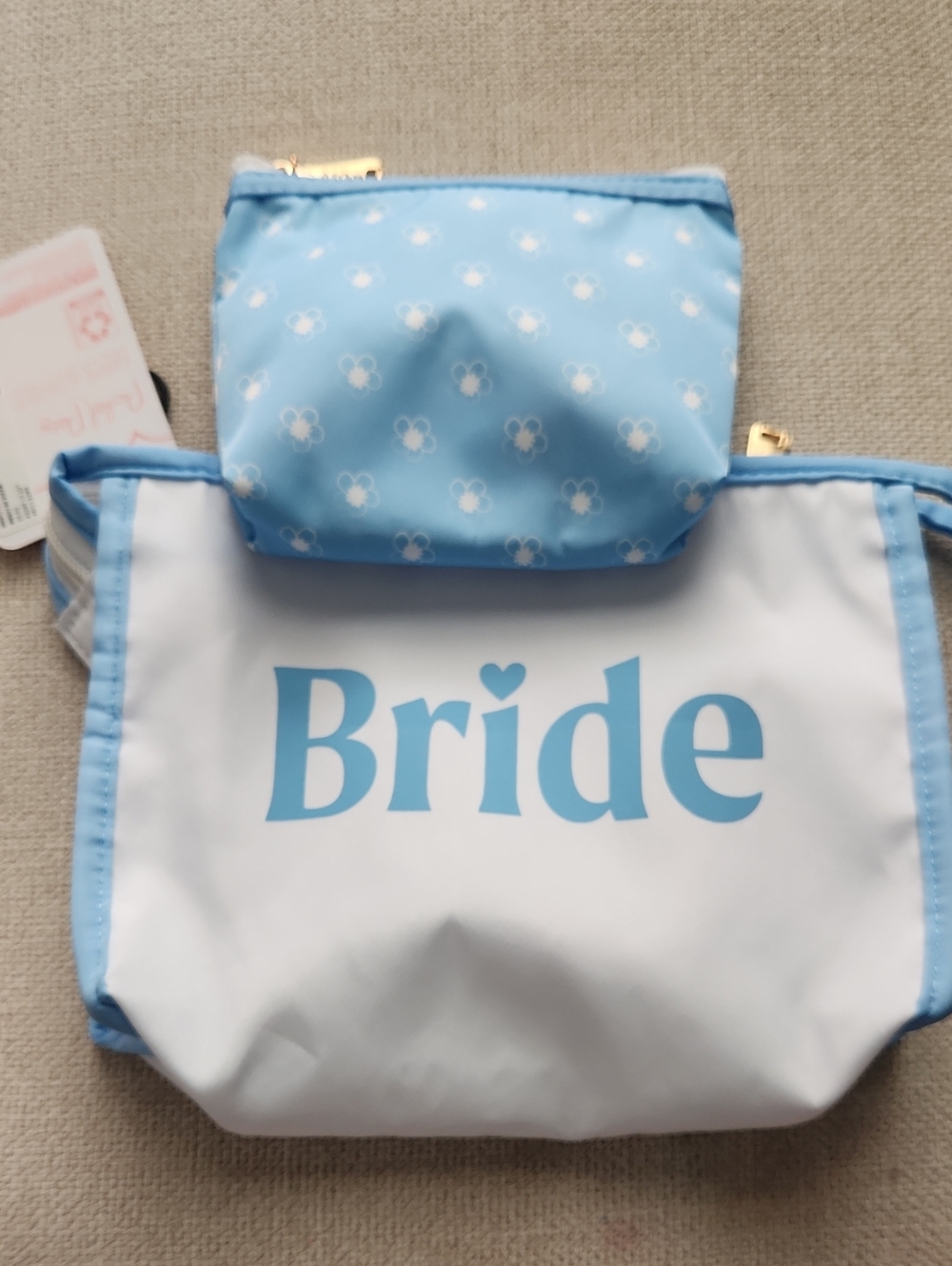 Packed Party Bride Cosmetic Bag Set in Light Blue and White